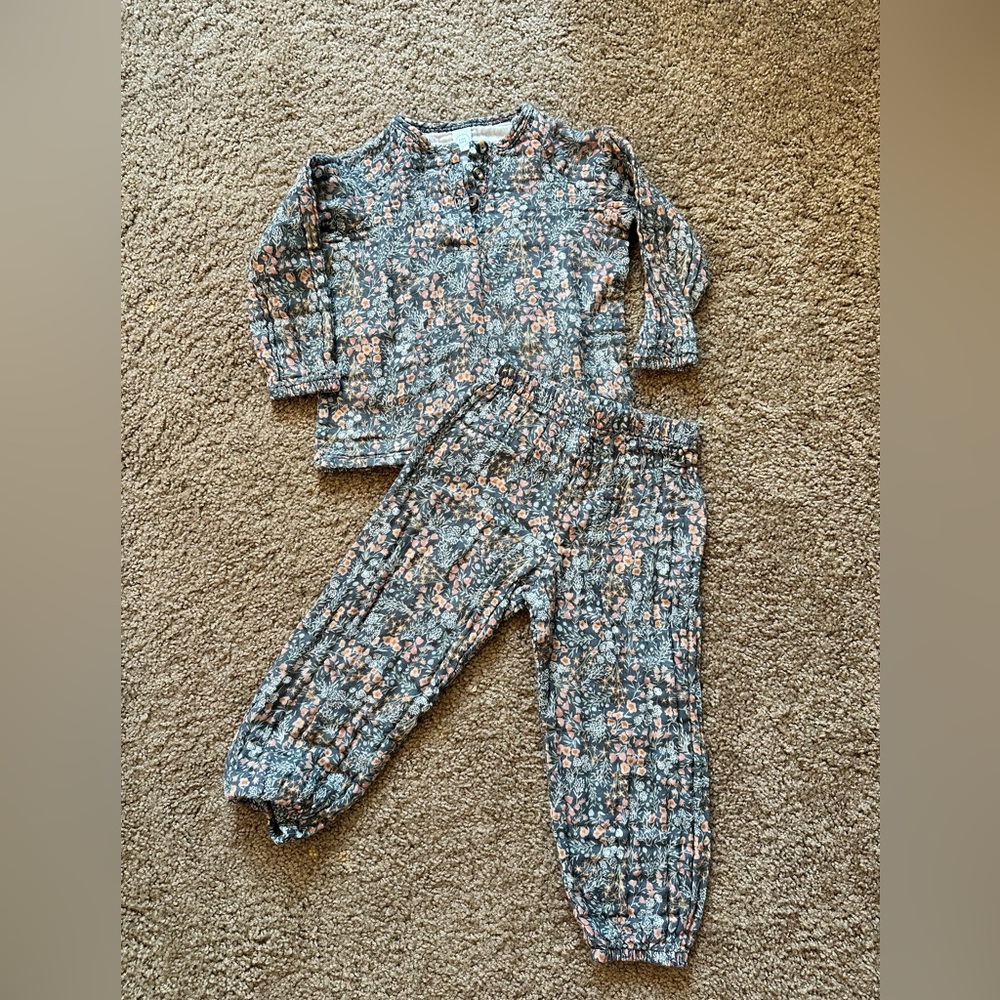 Lou Lou and Company Kids Floral Cotton Set - Pink & Gray 4/5